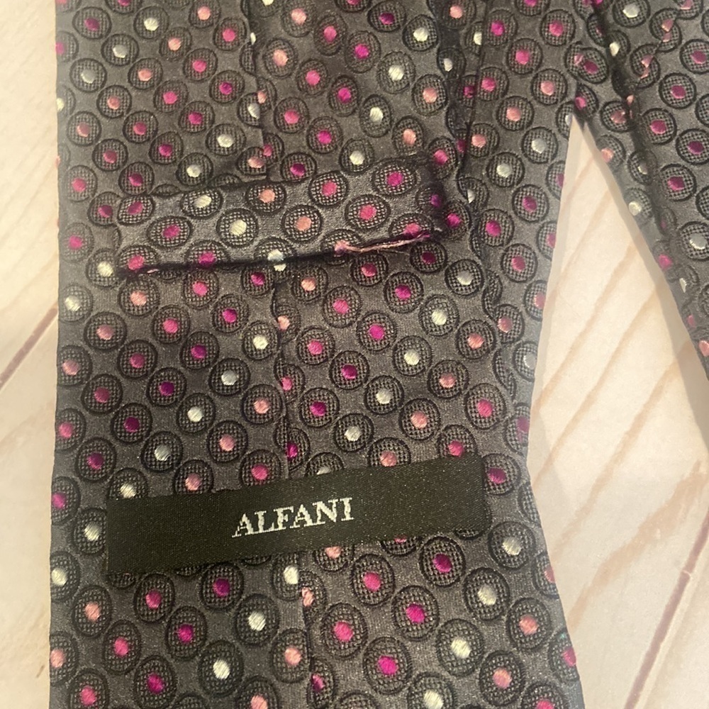 Alfani Grey Polla Dot Silk Tie​ - Picture 4 of 5
